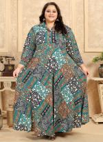 Rayon Teal Casual Wear Printed Plus Size Gown